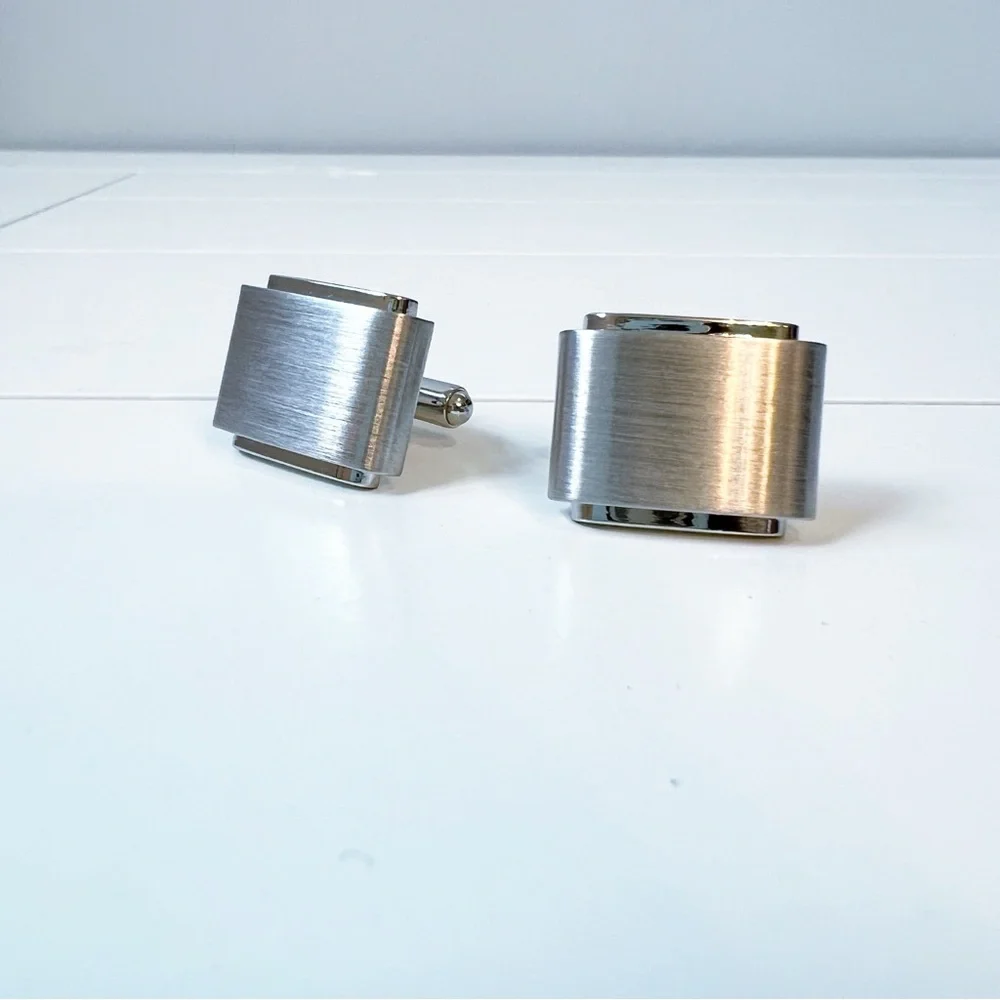Men's Brushed Silver Toned Cufflinks